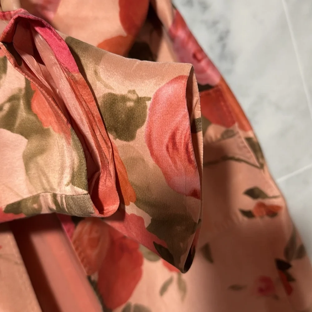 Anne Klein Statement Floral Pink 100% Silk  Long Blazer size 8